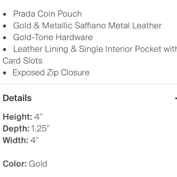 PRADA COIN WALLET Gold Metallic 4 x 4 - Picture 8 of 8
